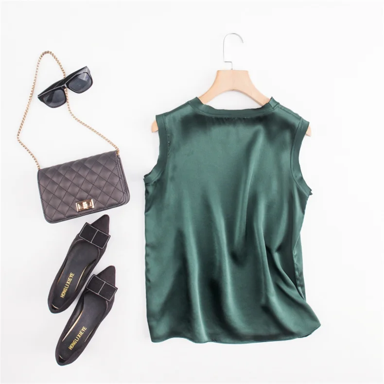Korean Women's Summer Elegance Shirt Fashion Satin Tank Top Ice Silk Office Lady Blouse Elegant Summer Blusas