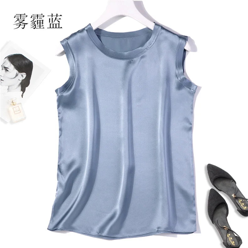 Korean Women's Summer Elegance Shirt Fashion Satin Tank Top Ice Silk Office Lady Blouse Elegant Summer Blusas