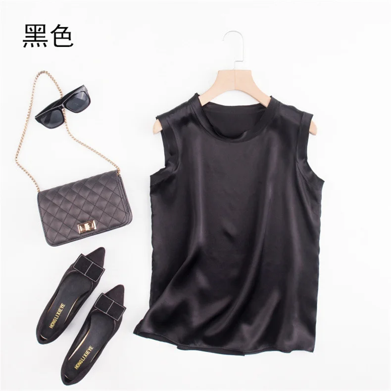 Korean Women's Summer Elegance Shirt Fashion Satin Tank Top Ice Silk Office Lady Blouse Elegant Summer Blusas