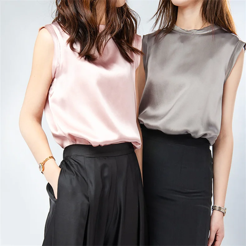 Korean Women's Summer Elegance Shirt Fashion Satin Tank Top Ice Silk Office Lady Blouse Elegant Summer Blusas