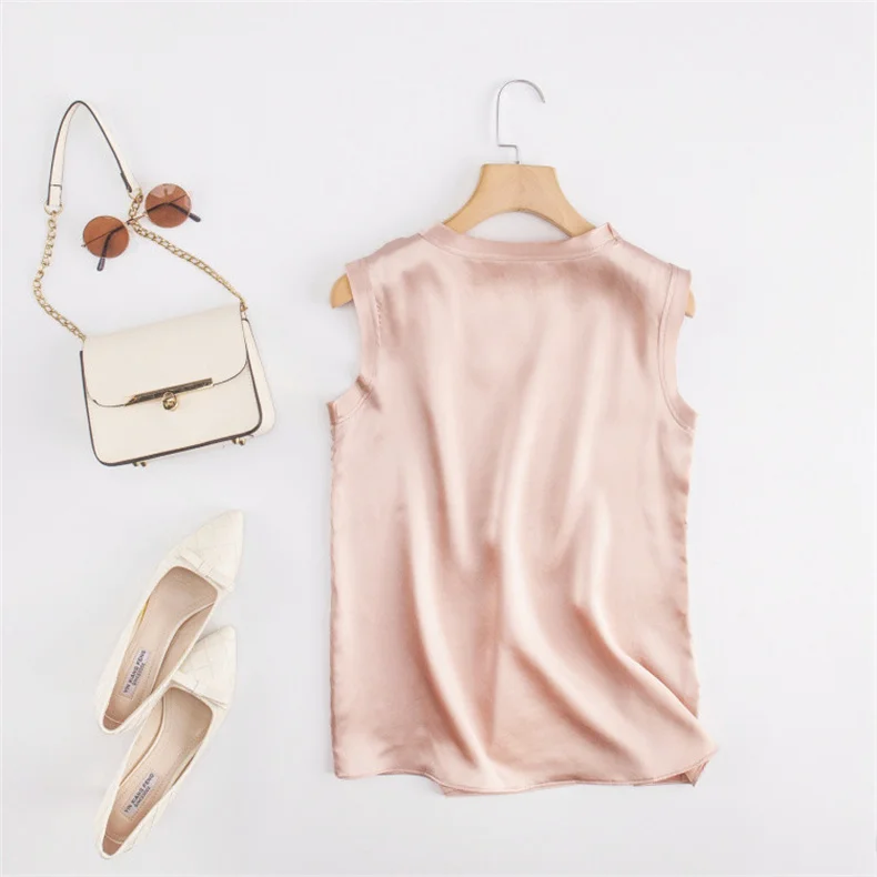 Korean Women's Summer Elegance Shirt Fashion Satin Tank Top Ice Silk Office Lady Blouse Elegant Summer Blusas
