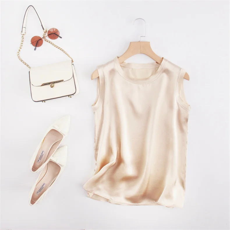 Korean Women's Summer Elegance Shirt Fashion Satin Tank Top Ice Silk Office Lady Blouse Elegant Summer Blusas