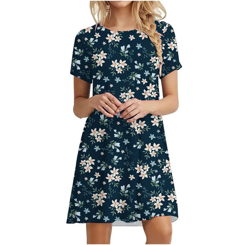 3D Daisy Print Dresses For Summer Plant Flowers Short Sleeve Dress Fashion O-Neck Loose Dress Oversized Women Casual Clothing