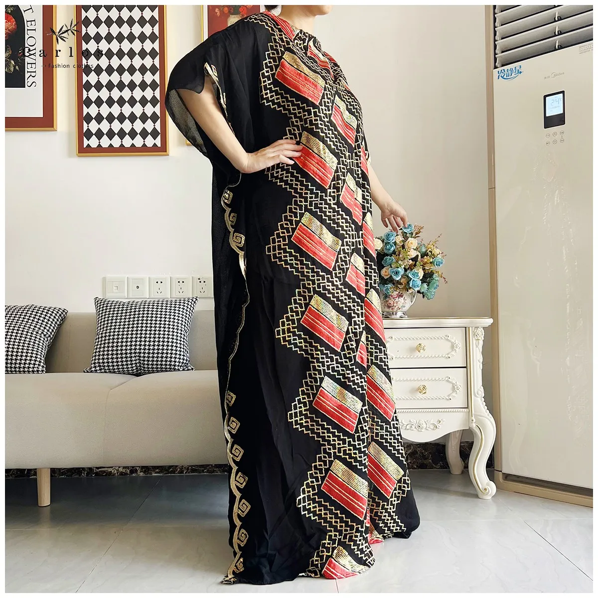 2026 Women Muslim Sequin Embroidery Long Black Lady Clothes Fashion New Arrival African Embroidery Flower Dresse With Scarf