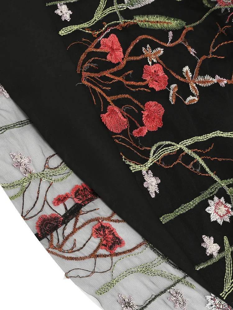 Tonval Floral Mesh Embroidery Evening Party Elegant Women Vintage Midi Dress Keyhole Back Sleeveless Ladies Swing Dresses