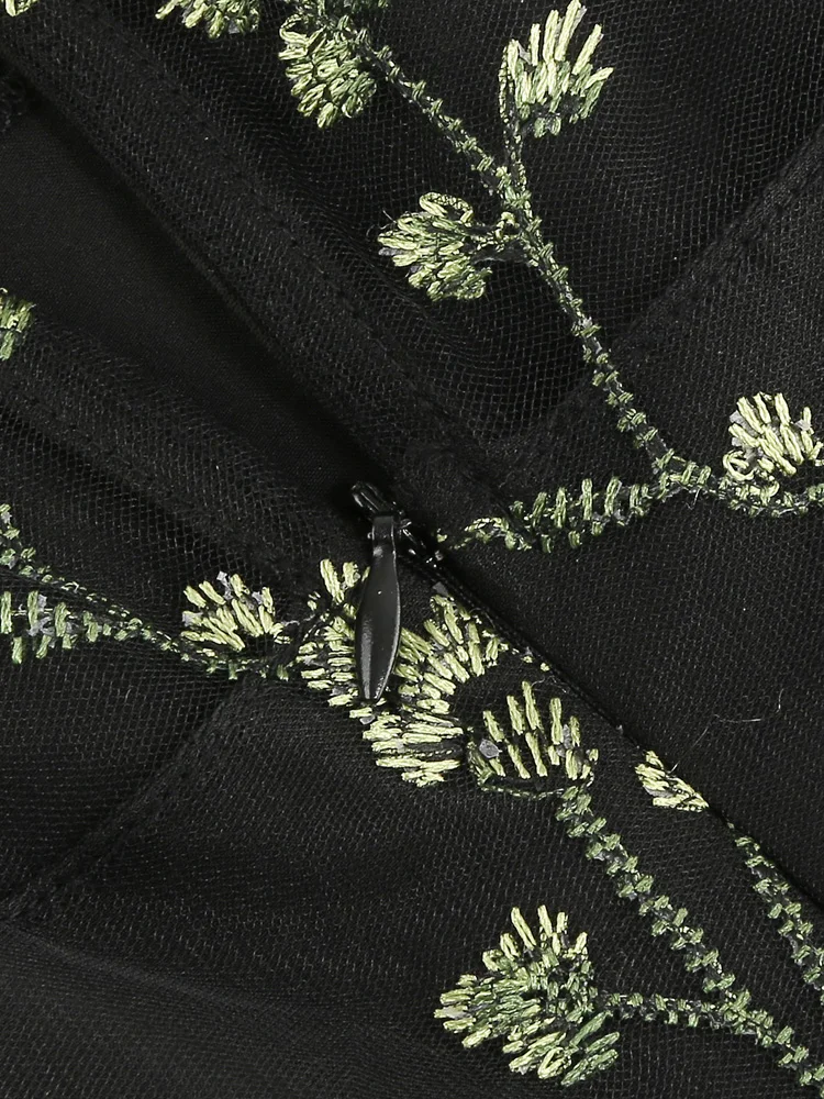 Tonval Floral Mesh Embroidery Evening Party Elegant Women Vintage Midi Dress Keyhole Back Sleeveless Ladies Swing Dresses