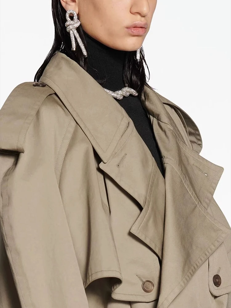 FANAN Fashion Women Cotton Trench Coat Lapel Raglan Sleeve Double Breasted Solid Color Short Windbreaker Autumn 2025 New