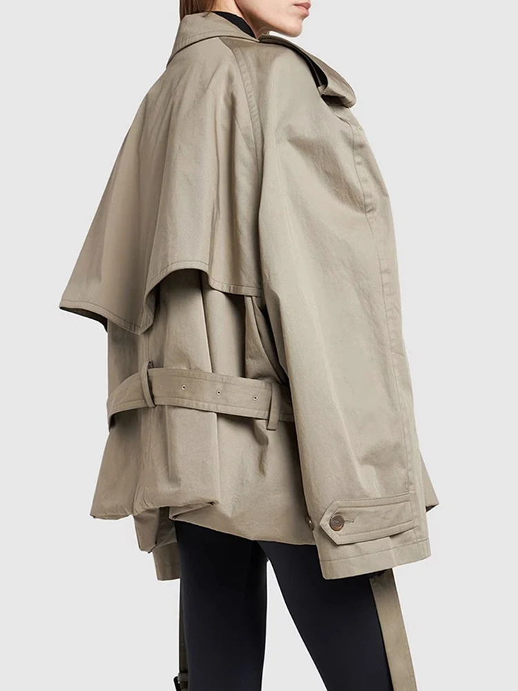 FANAN Fashion Women Cotton Trench Coat Lapel Raglan Sleeve Double Breasted Solid Color Short Windbreaker Autumn 2025 New