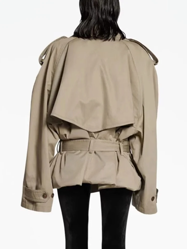FANAN Fashion Women Cotton Trench Coat Lapel Raglan Sleeve Double Breasted Solid Color Short Windbreaker Autumn 2025 New
