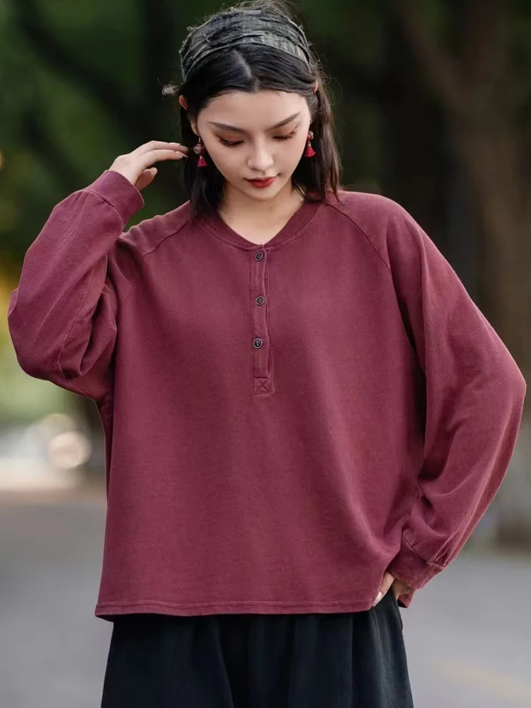 Amax luluE 2025 Japanese Fashion Tops Womens Loose Casual V Neck T-shirts Ladies Classic Vintage Design Harajuku Cotton Clothing