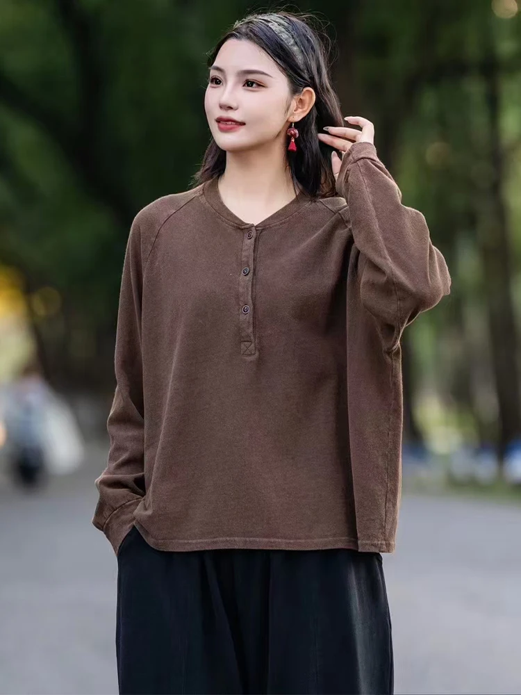 Amax luluE 2025 Japanese Fashion Tops Womens Loose Casual V Neck T-shirts Ladies Classic Vintage Design Harajuku Cotton Clothing