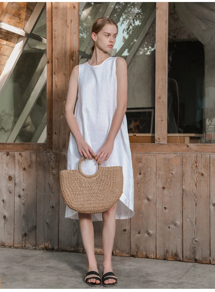 100% Linen Summer Vest Dress Women's 2026 Spring New Asymmetric Hem Chic Sleeveless Linen Dresses Female Vestidos