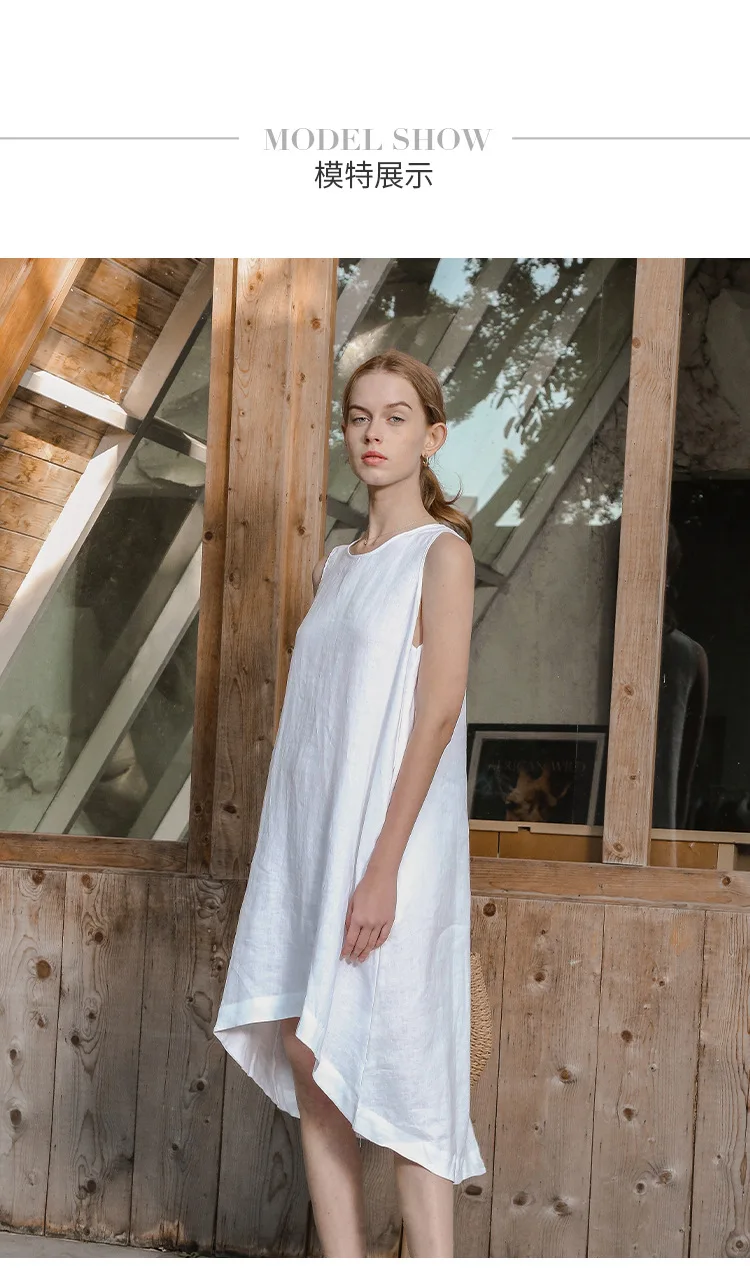100% Linen Summer Vest Dress Women's 2026 Spring New Asymmetric Hem Chic Sleeveless Linen Dresses Female Vestidos