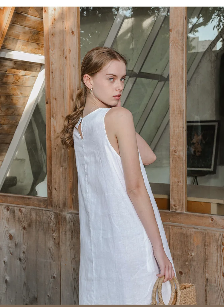 100% Linen Summer Vest Dress Women's 2026 Spring New Asymmetric Hem Chic Sleeveless Linen Dresses Female Vestidos