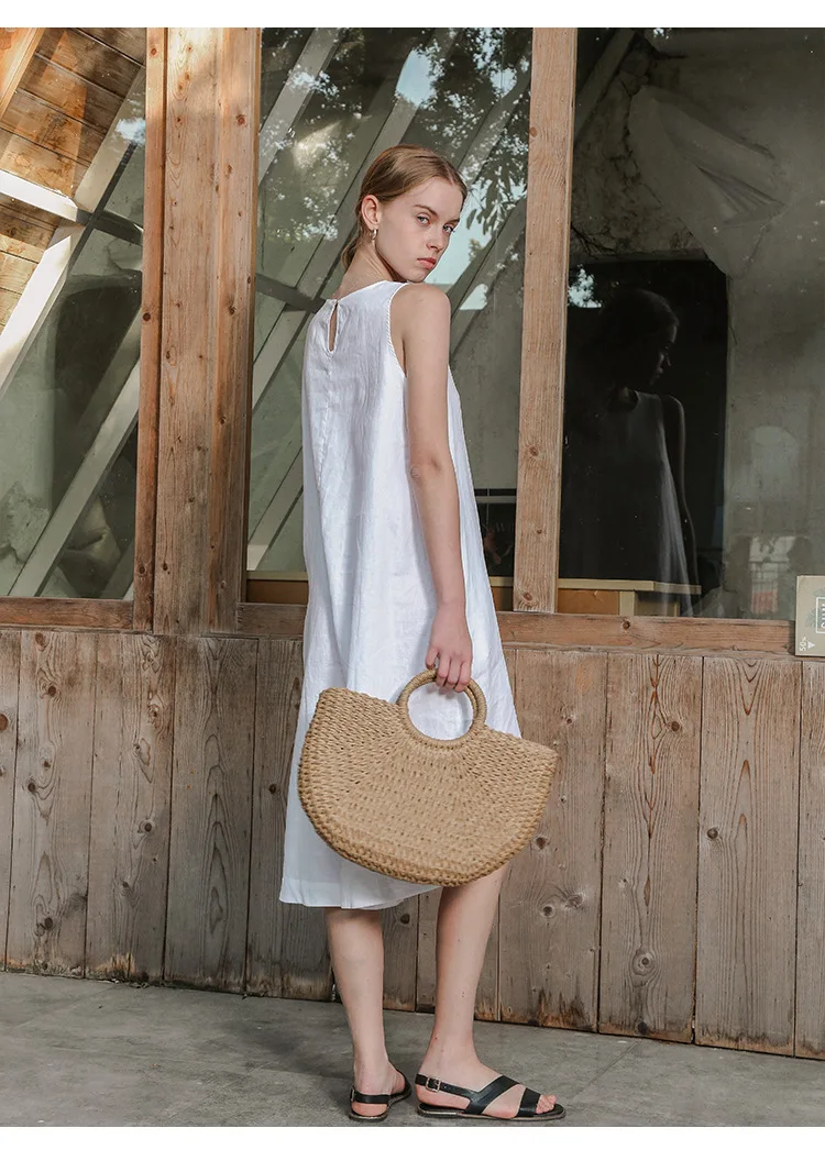 100% Linen Summer Vest Dress Women's 2026 Spring New Asymmetric Hem Chic Sleeveless Linen Dresses Female Vestidos
