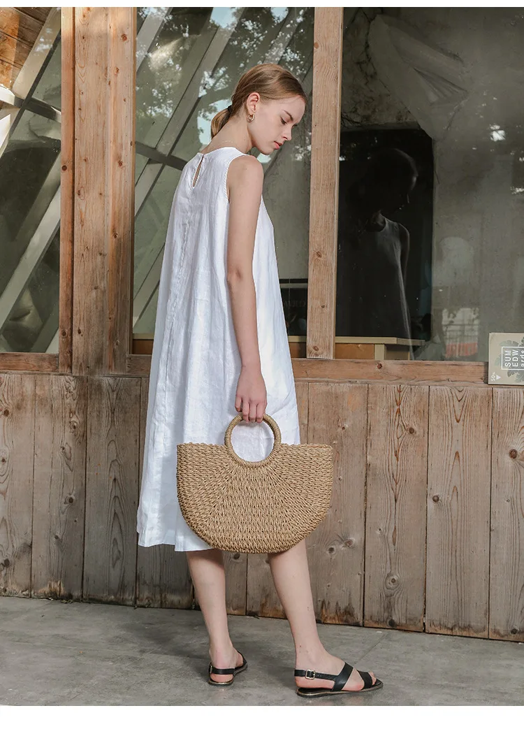 100% Linen Summer Vest Dress Women's 2026 Spring New Asymmetric Hem Chic Sleeveless Linen Dresses Female Vestidos