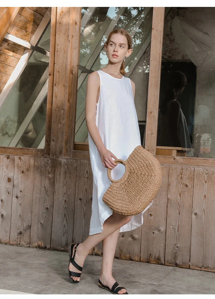 100% Linen Summer Vest Dress Women's 2026 Spring New Asymmetric Hem Chic Sleeveless Linen Dresses Female Vestidos