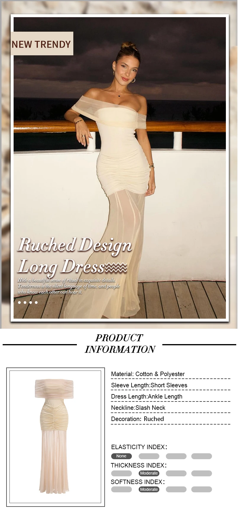 VC Elegant Off-Shoulder Maxi Dress with Body-Hugging Fit and Sheer Fabric for Coastal Occasions Evening Gown