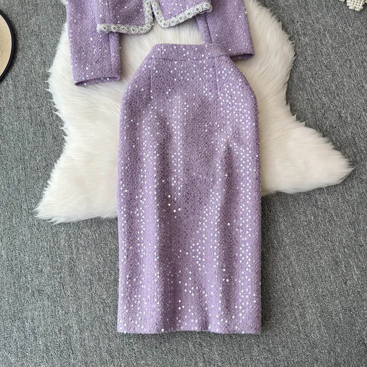 Blazer Suits Mini Skirts Sets Women Plaid Short Two Piece Set Autumn Pink White Slim Tweed Jacket Half Skirt Female Two-piece