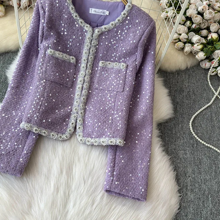 Blazer Suits Mini Skirts Sets Women Plaid Short Two Piece Set Autumn Pink White Slim Tweed Jacket Half Skirt Female Two-piece