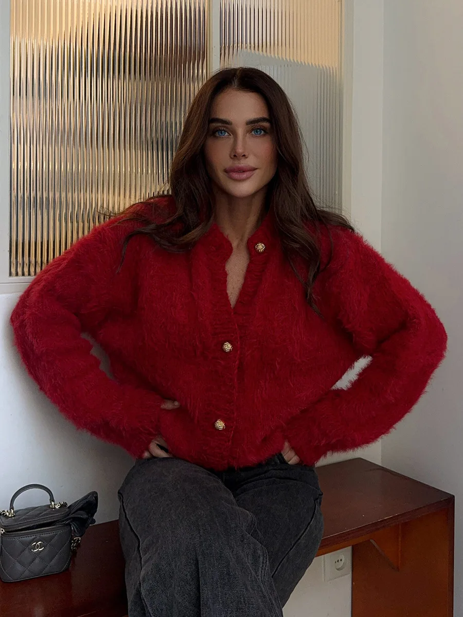 Bornladies New Autumn Winter Soft Knit Cardigan Women's Fashionable Cozy Sweater Fashion Office Ladies Cardigan Jumpers