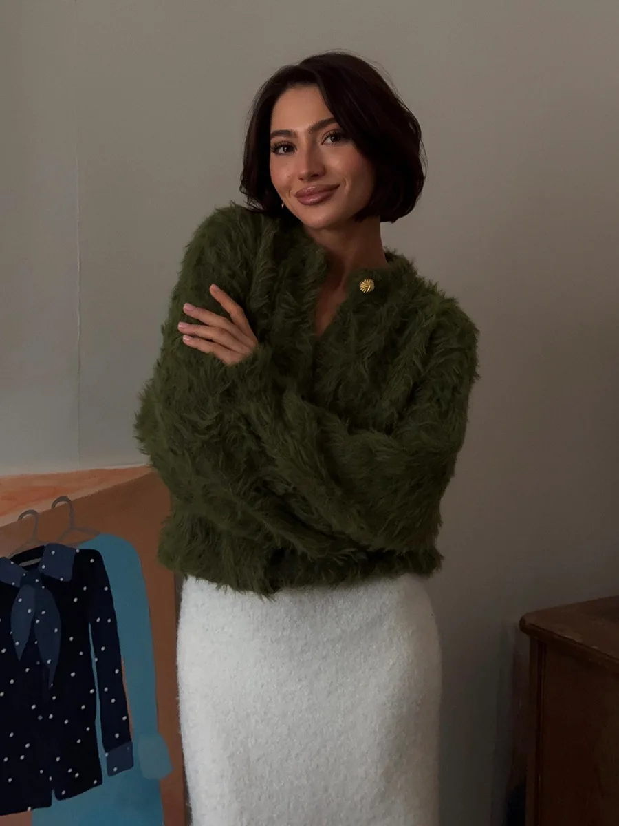 Bornladies New Autumn Winter Soft Knit Cardigan Women's Fashionable Cozy Sweater Fashion Office Ladies Cardigan Jumpers