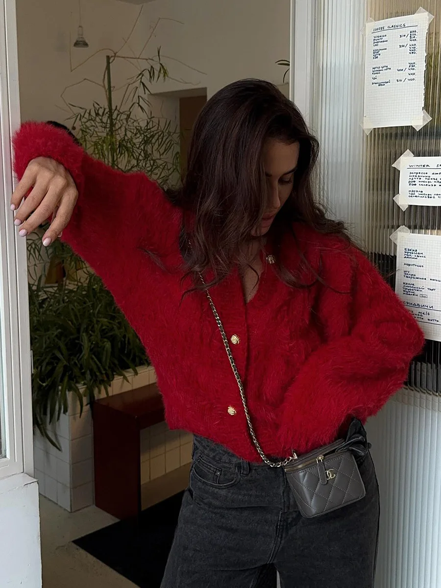 Bornladies New Autumn Winter Soft Knit Cardigan Women's Fashionable Cozy Sweater Fashion Office Ladies Cardigan Jumpers