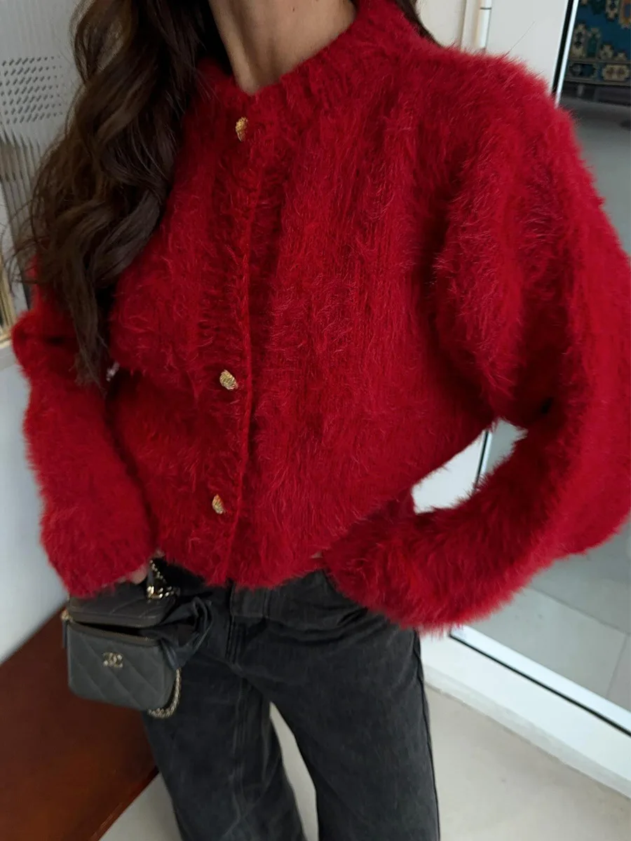 Bornladies New Autumn Winter Soft Knit Cardigan Women's Fashionable Cozy Sweater Fashion Office Ladies Cardigan Jumpers