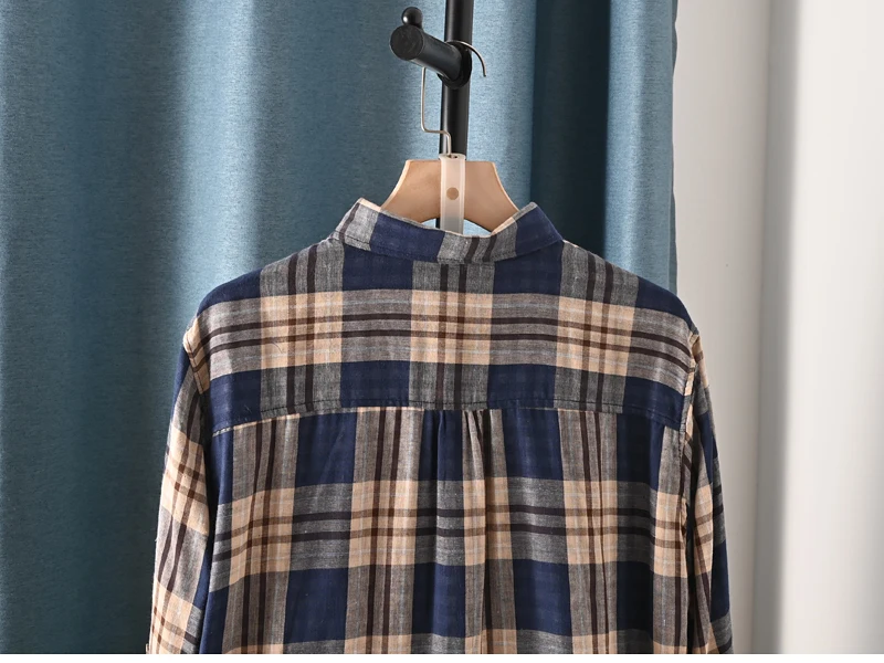 New Spring Cotton Long Sleeve Shirt, Women Lapel Embroidery Plaid Tops, Mori Girl Retro Casual Oversize Blouse, 2025 T4D717CC