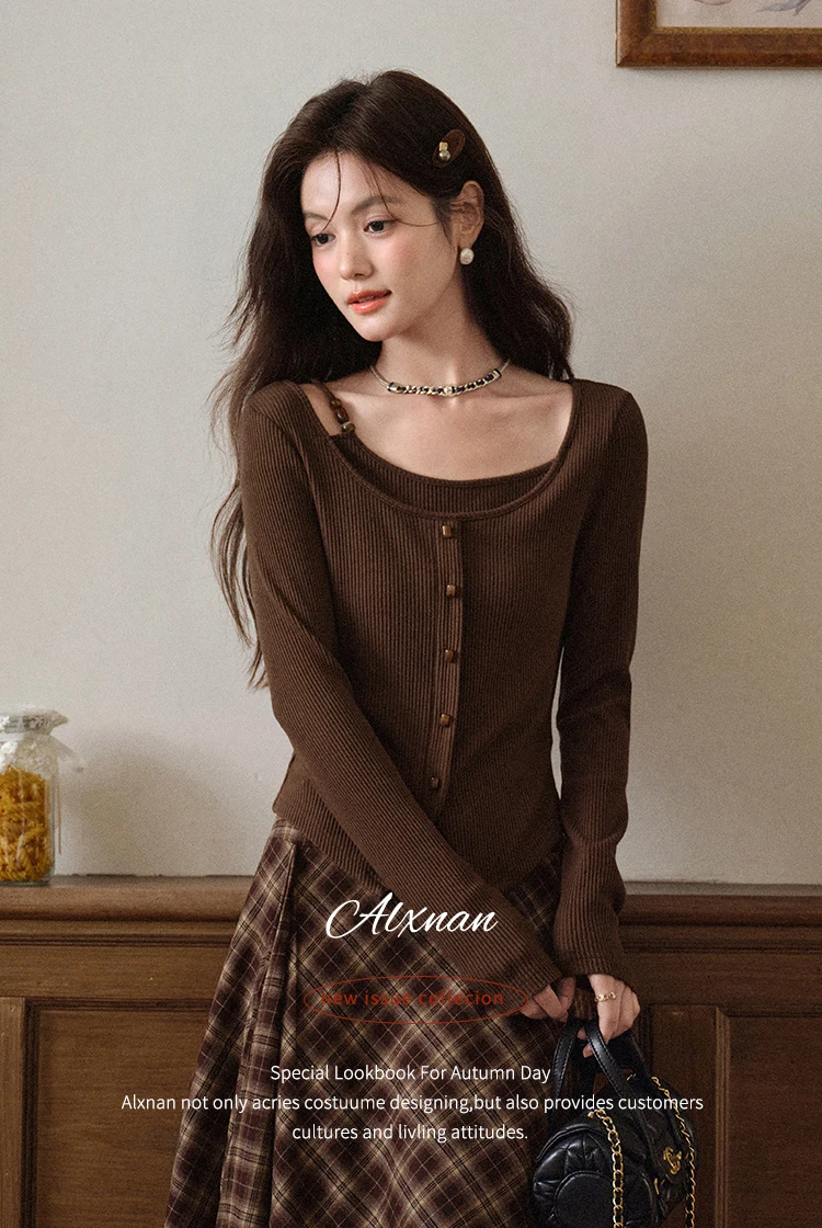 ALXNAN Women's Pullover Elegant Casual Fashion Long Sleeve T-shirt 2026 Spring Simple Basic Style Female Tees L569116 L58908