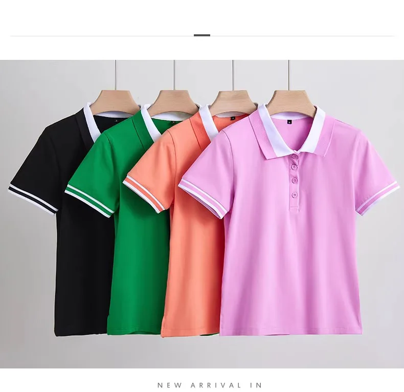 Green pure cotton polo shirt short sleeved T-shirt women's summer new item contrasting color lapel slim fit plus size sports top