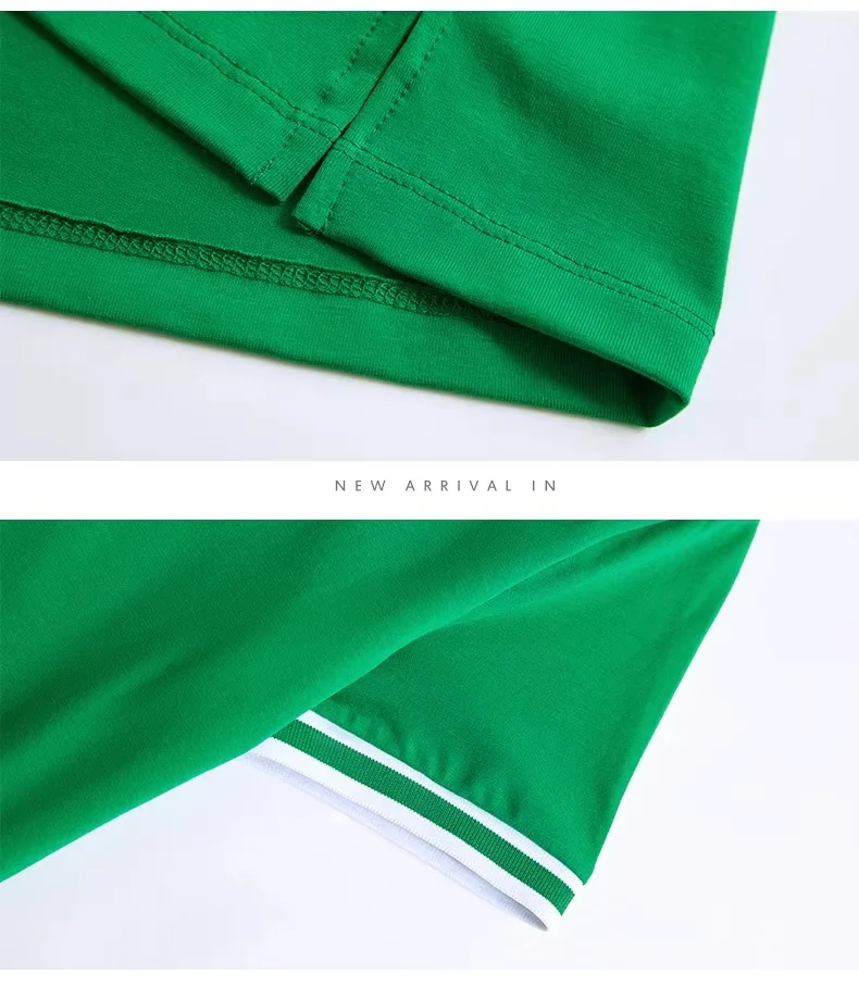 Green pure cotton polo shirt short sleeved T-shirt women's summer new item contrasting color lapel slim fit plus size sports top