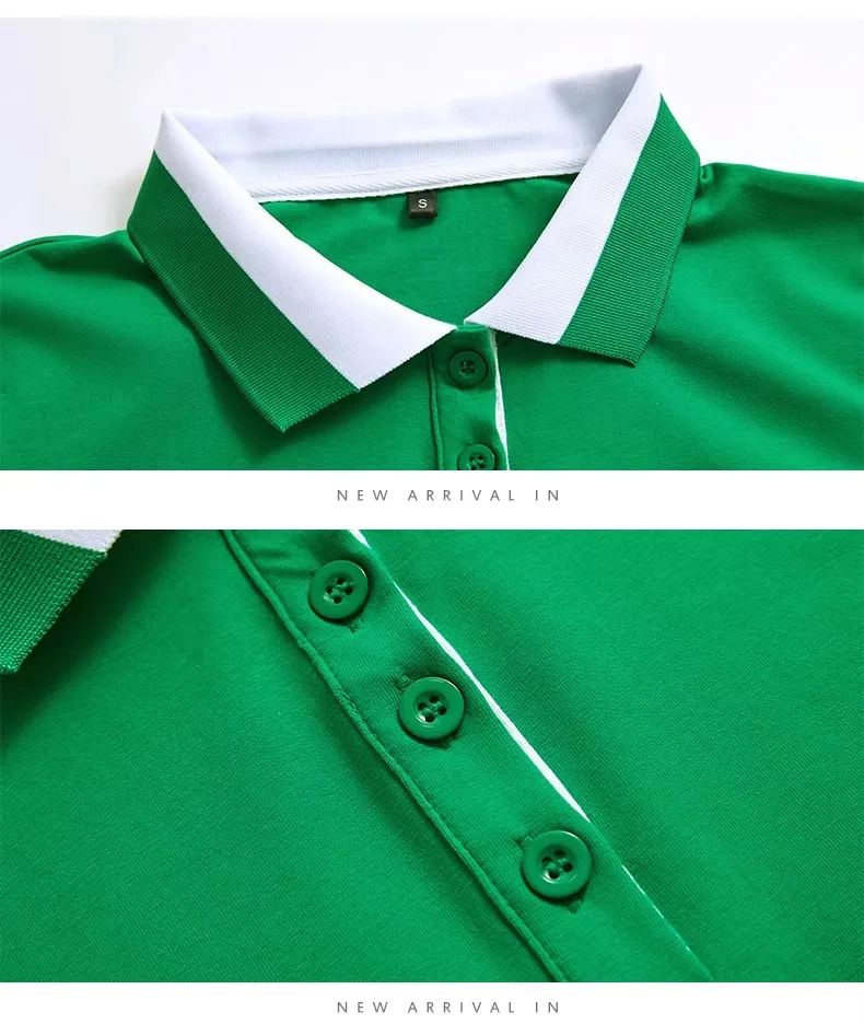 Green pure cotton polo shirt short sleeved T-shirt women's summer new item contrasting color lapel slim fit plus size sports top