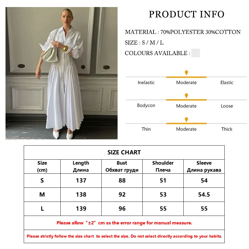 Clacive Fashion Loose White Cotton Dress Lady Casual Lapel Long Sleeve Ankle Length Dress Elegant Classic Dresses For Women 2025