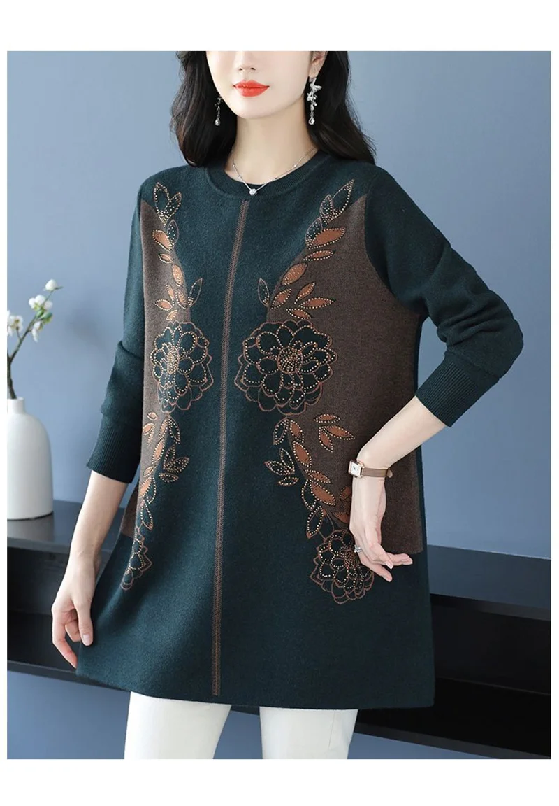 New Temperament Mother Dress Autumn Winter Slim Mid-Length Sweater Dress Middle Aged Women's Elegant Knitted Dress Vestidos 6XL