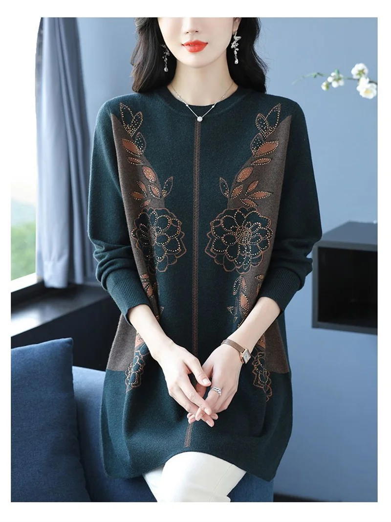 New Temperament Mother Dress Autumn Winter Slim Mid-Length Sweater Dress Middle Aged Women's Elegant Knitted Dress Vestidos 6XL