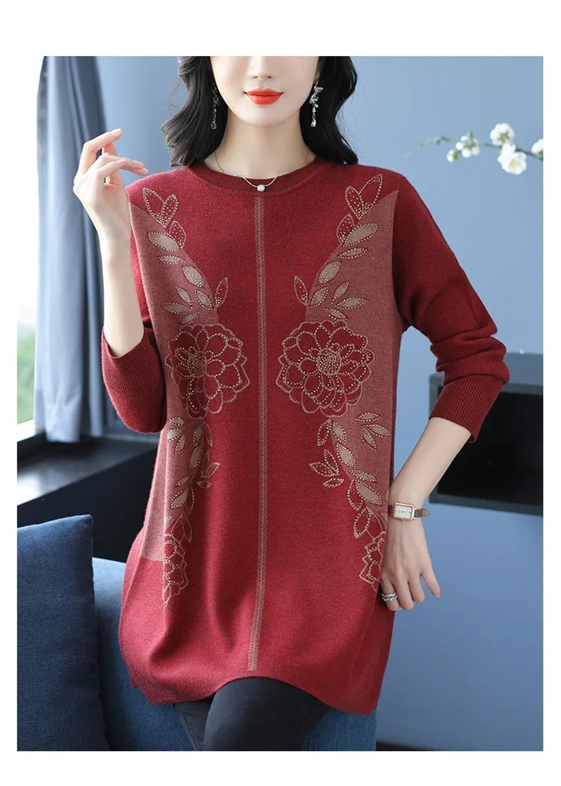New Temperament Mother Dress Autumn Winter Slim Mid-Length Sweater Dress Middle Aged Women's Elegant Knitted Dress Vestidos 6XL