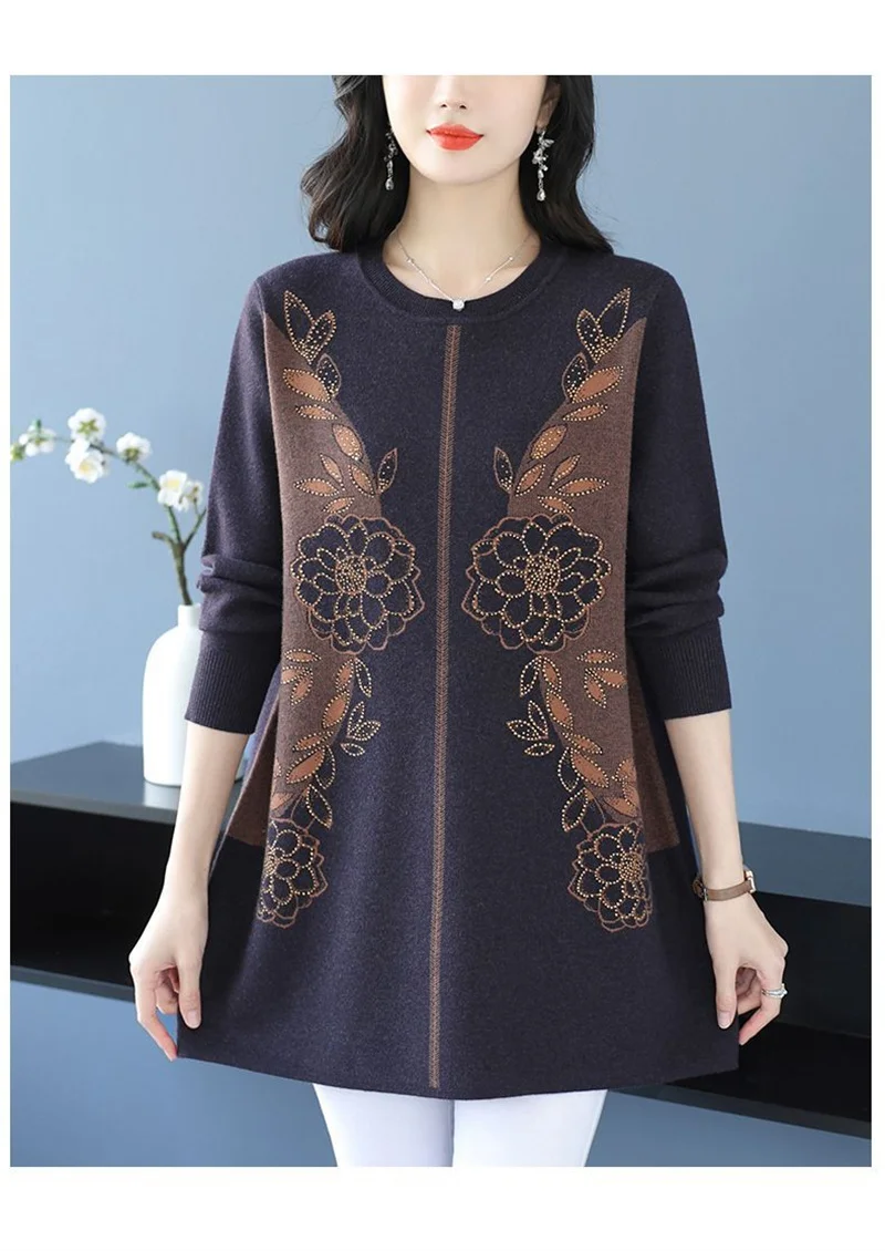 New Temperament Mother Dress Autumn Winter Slim Mid-Length Sweater Dress Middle Aged Women's Elegant Knitted Dress Vestidos 6XL