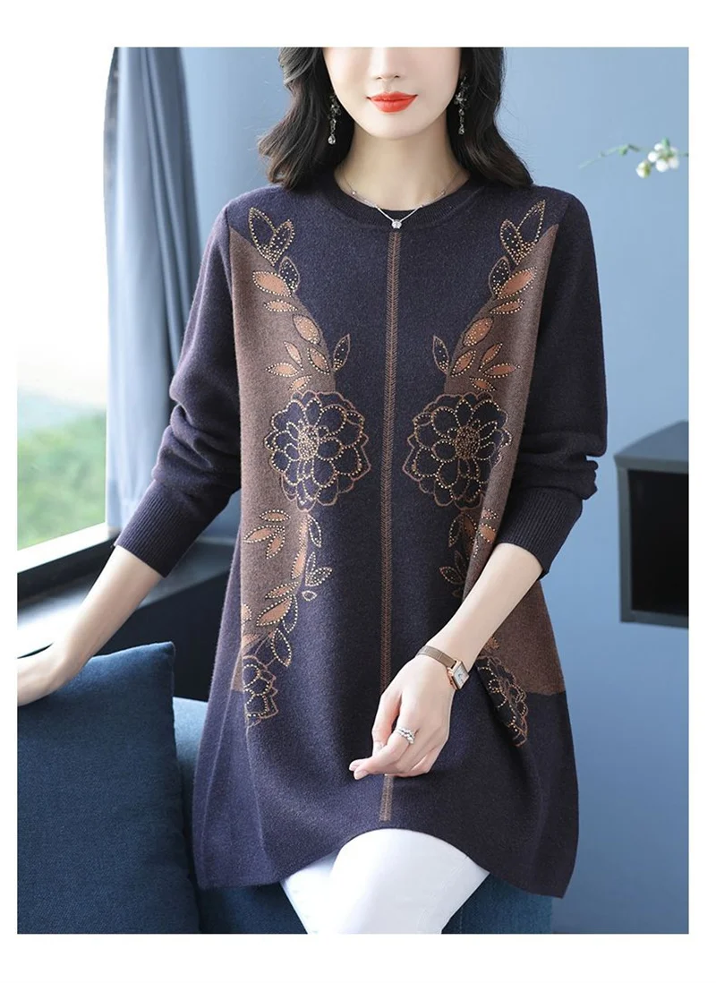 New Temperament Mother Dress Autumn Winter Slim Mid-Length Sweater Dress Middle Aged Women's Elegant Knitted Dress Vestidos 6XL