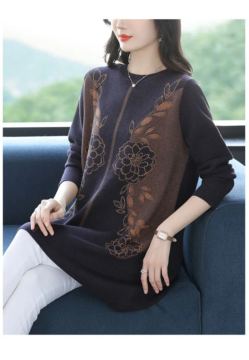 New Temperament Mother Dress Autumn Winter Slim Mid-Length Sweater Dress Middle Aged Women's Elegant Knitted Dress Vestidos 6XL