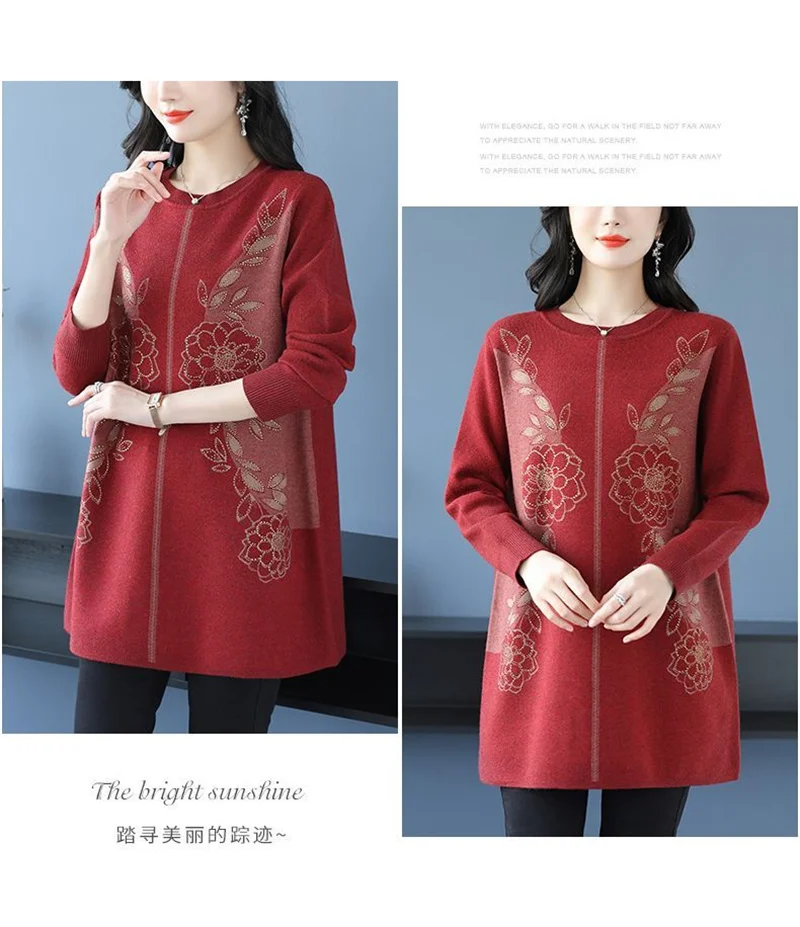 New Temperament Mother Dress Autumn Winter Slim Mid-Length Sweater Dress Middle Aged Women's Elegant Knitted Dress Vestidos 6XL