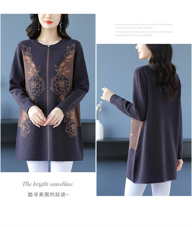 New Temperament Mother Dress Autumn Winter Slim Mid-Length Sweater Dress Middle Aged Women's Elegant Knitted Dress Vestidos 6XL
