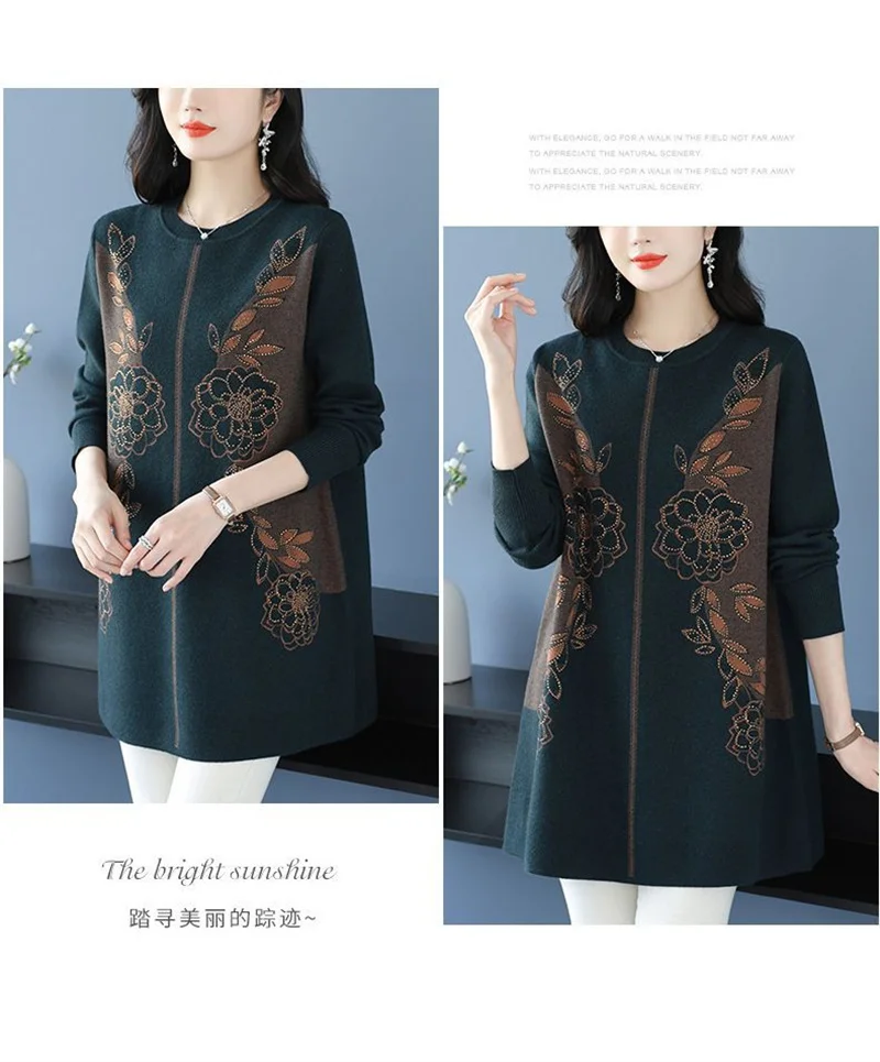 New Temperament Mother Dress Autumn Winter Slim Mid-Length Sweater Dress Middle Aged Women's Elegant Knitted Dress Vestidos 6XL
