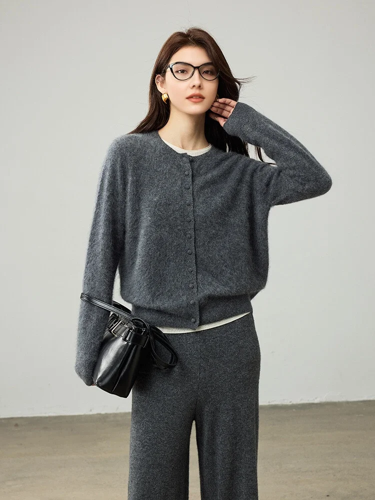 SuyaDream, Cardigans For Woman, Fleece Wool, Round Collar, Soft Cozy Sweaters, 100%Wool, 2025 Fall Winter Jackets