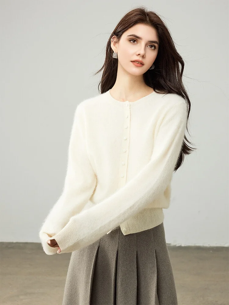 SuyaDream, Cardigans For Woman, Fleece Wool, Round Collar, Soft Cozy Sweaters, 100%Wool, 2025 Fall Winter Jackets