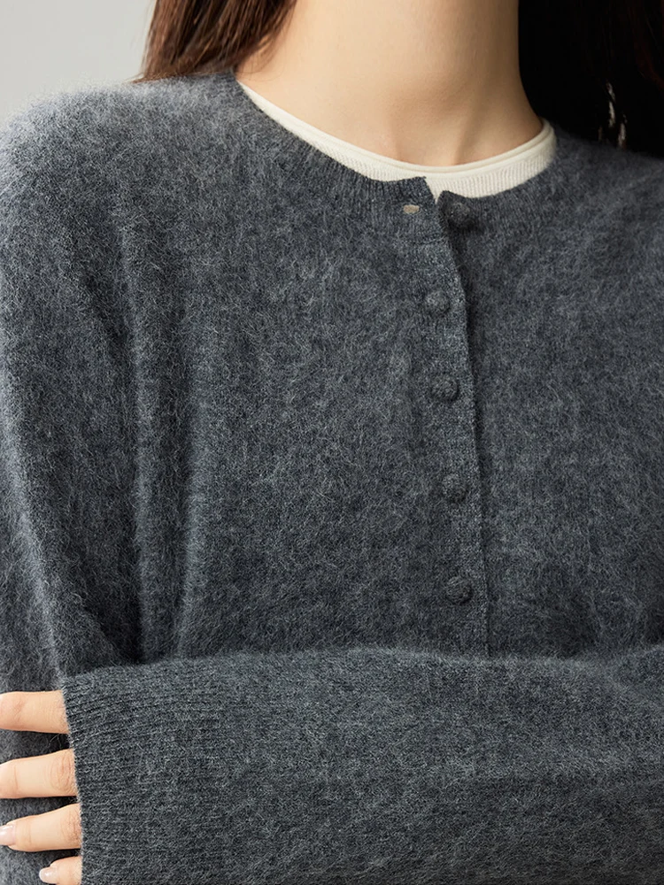 SuyaDream, Cardigans For Woman, Fleece Wool, Round Collar, Soft Cozy Sweaters, 100%Wool, 2025 Fall Winter Jackets