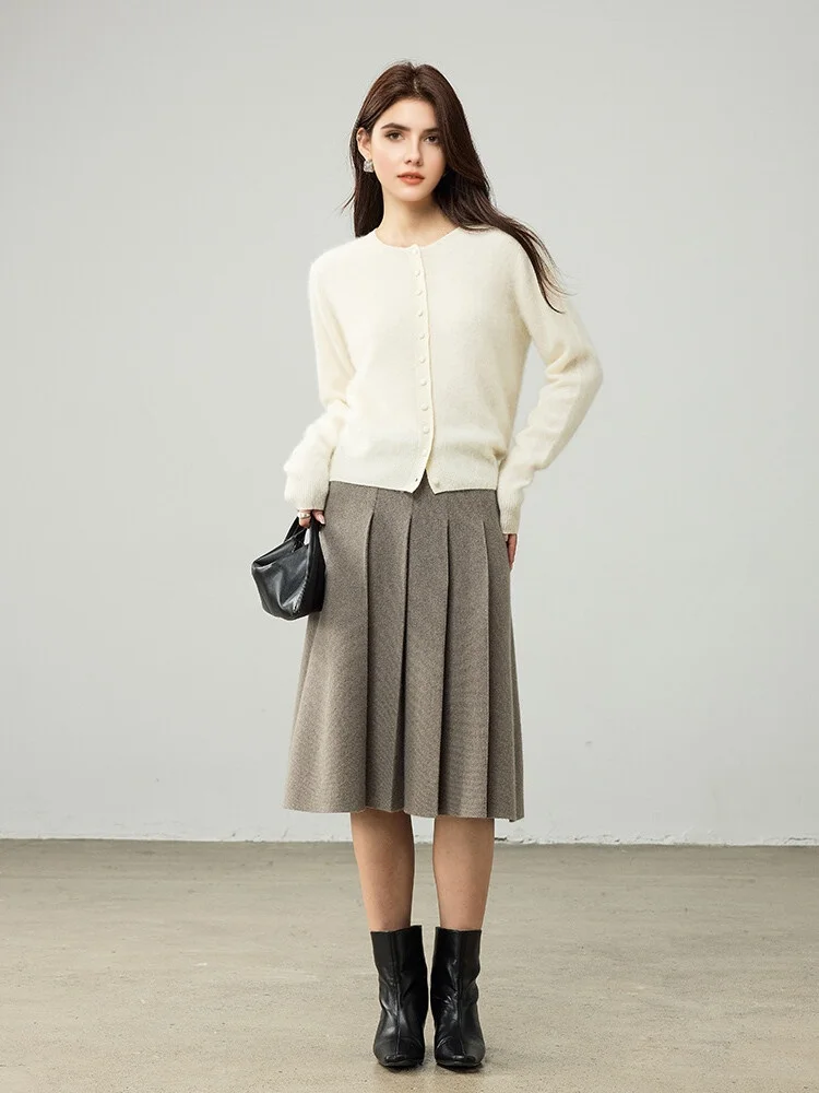 SuyaDream, Cardigans For Woman, Fleece Wool, Round Collar, Soft Cozy Sweaters, 100%Wool, 2025 Fall Winter Jackets