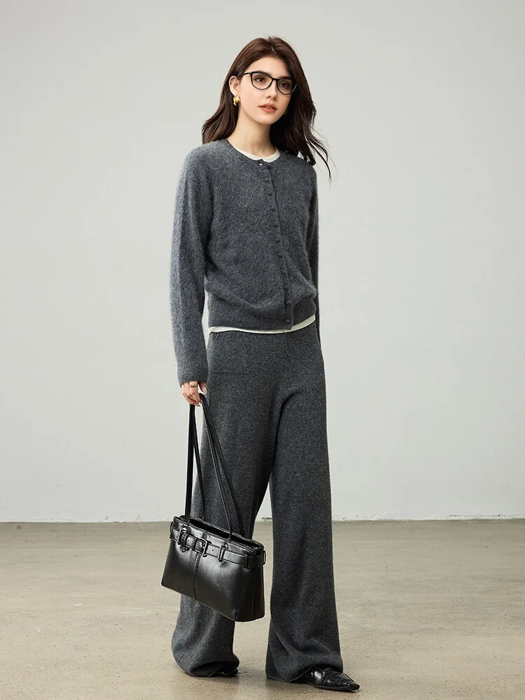 SuyaDream, Cardigans For Woman, Fleece Wool, Round Collar, Soft Cozy Sweaters, 100%Wool, 2025 Fall Winter Jackets