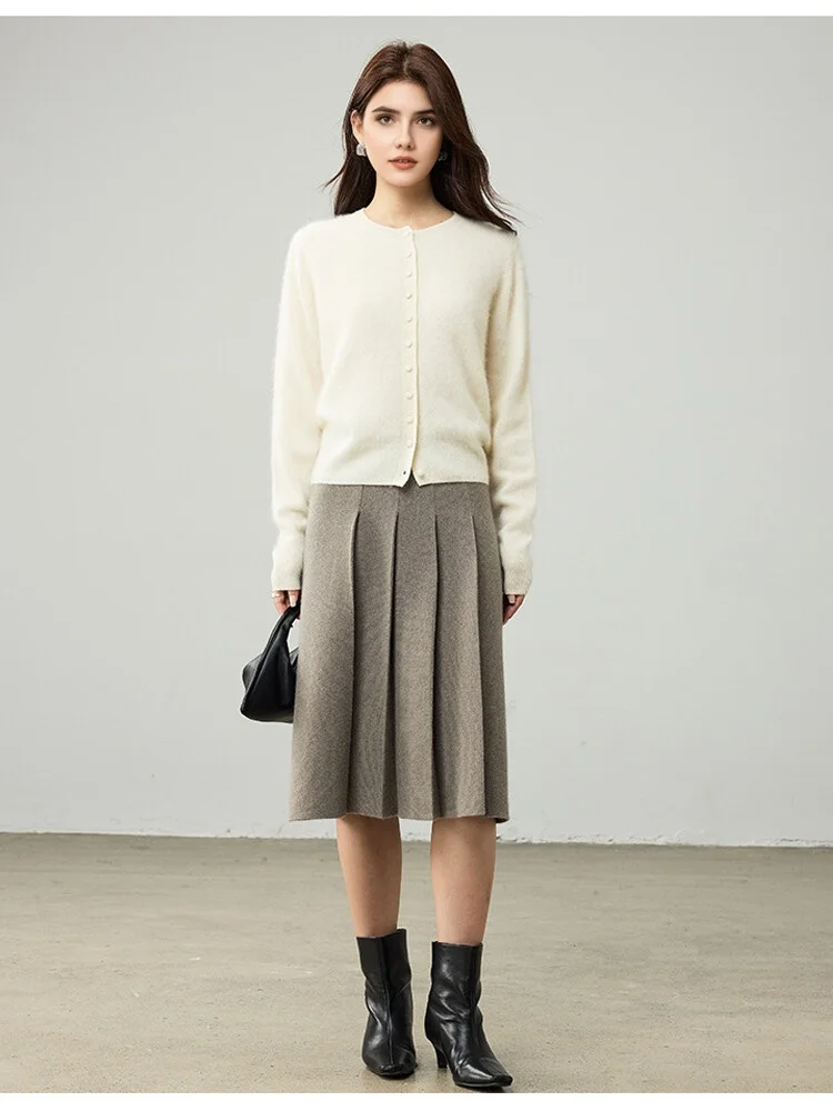 SuyaDream, Cardigans For Woman, Fleece Wool, Round Collar, Soft Cozy Sweaters, 100%Wool, 2025 Fall Winter Jackets