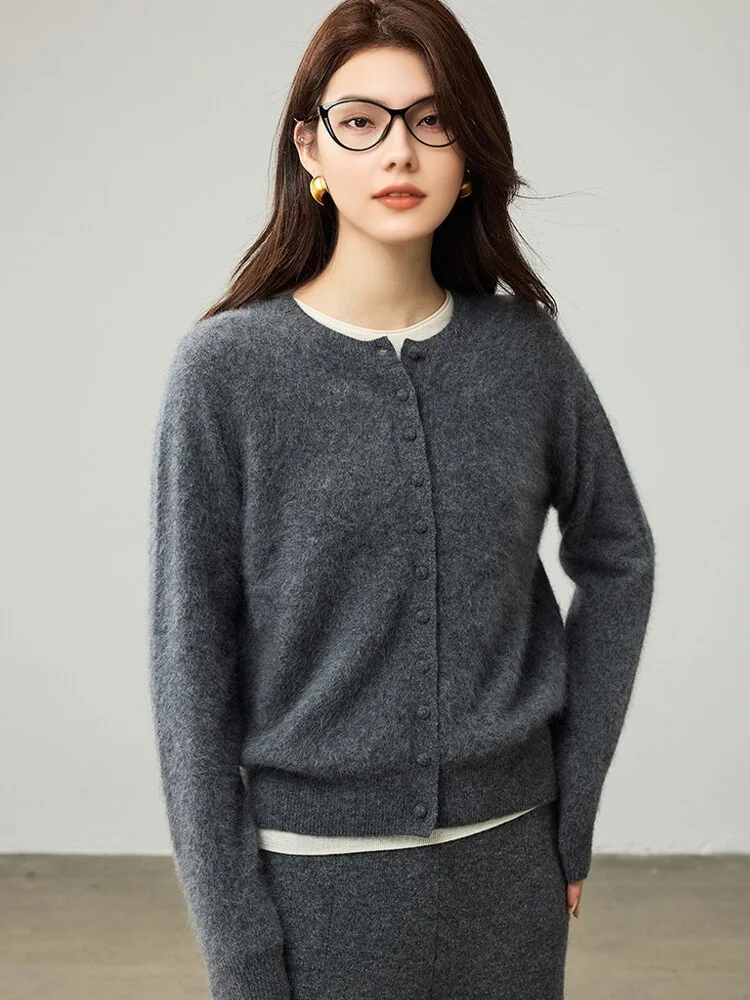 SuyaDream, Cardigans For Woman, Fleece Wool, Round Collar, Soft Cozy Sweaters, 100%Wool, 2025 Fall Winter Jackets